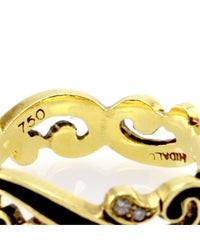 Hidalgo Black Enamel & 0.09ctw Diamond Scroll Band in 18K Yellow Gold SZ 6.5