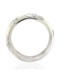 Hidalgo White Enamel Flower Band w/ 0.06ctw Diamonds in 18K White Gold SZ 6.25