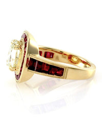 2.25ct Old European Cut Diamond Engagement Ring w/ Rubies in 18K Yellow Gold