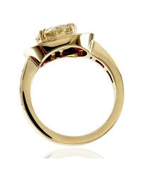2.25ct Old European Cut Diamond Engagement Ring w/ Rubies in 18K Yellow Gold