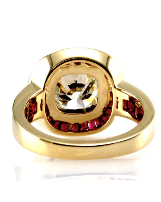 2.25ct Old European Cut Diamond Engagement Ring w/ Rubies in 18K Yellow Gold