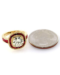 2.25ct Old European Cut Diamond Engagement Ring w/ Rubies in 18K Yellow Gold