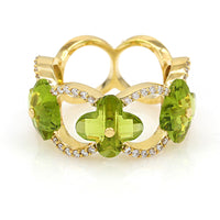 Norman Covan 3.84ctw Peridot Flower & 0.46ctw Diamond Ring in 18K Yellow Gold