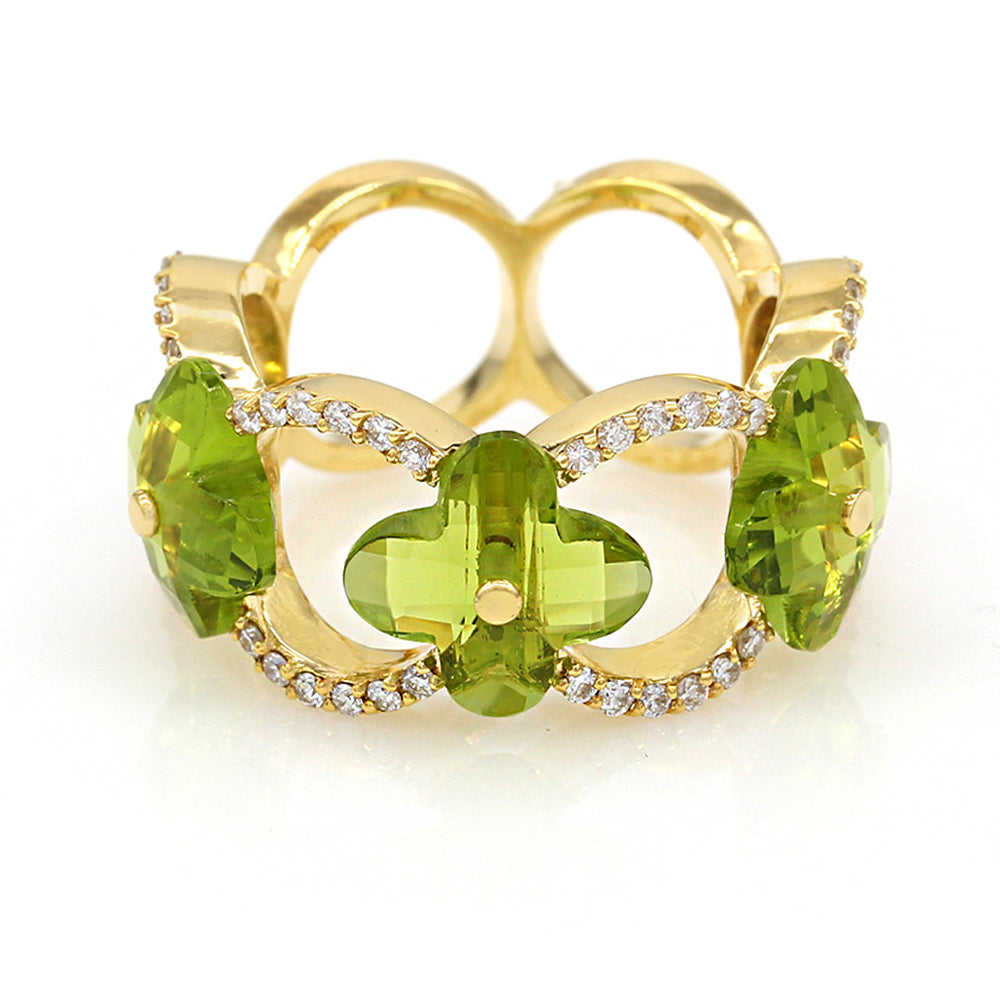 Norman Covan 3.84ctw Peridot Flower & 0.46ctw Diamond Ring in 18K Yellow Gold