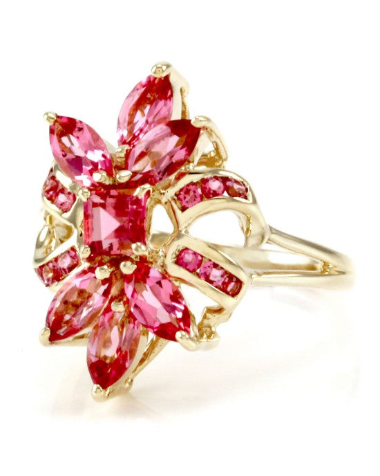 14KY PINK TOPAZ CLUSTER RING