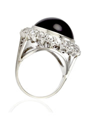 Amethyst Cabochon Diamond Halo Ring in White Gold
