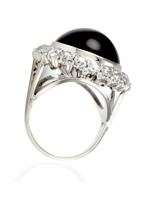 Amethyst Cabochon Diamond Halo Ring in White Gold