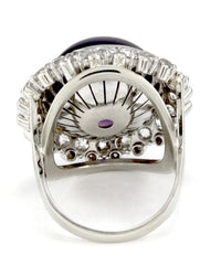 Amethyst Cabochon Diamond Halo Ring in White Gold