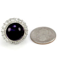 Amethyst Cabochon Diamond Halo Ring in White Gold
