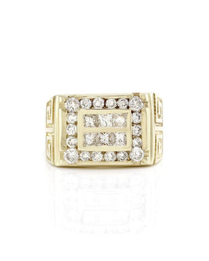 Mixed Cut Diamond Ring with Greek Key Details in 14K Yellow Gold