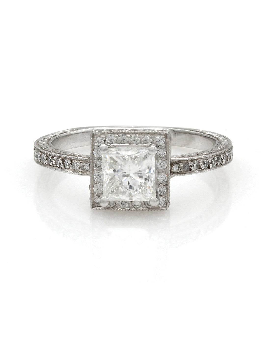 Plat Princess Halo Diamond Engagement Ring