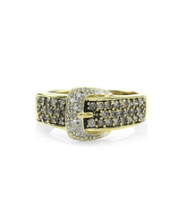 Cognac and White Diamond Buckle Ring