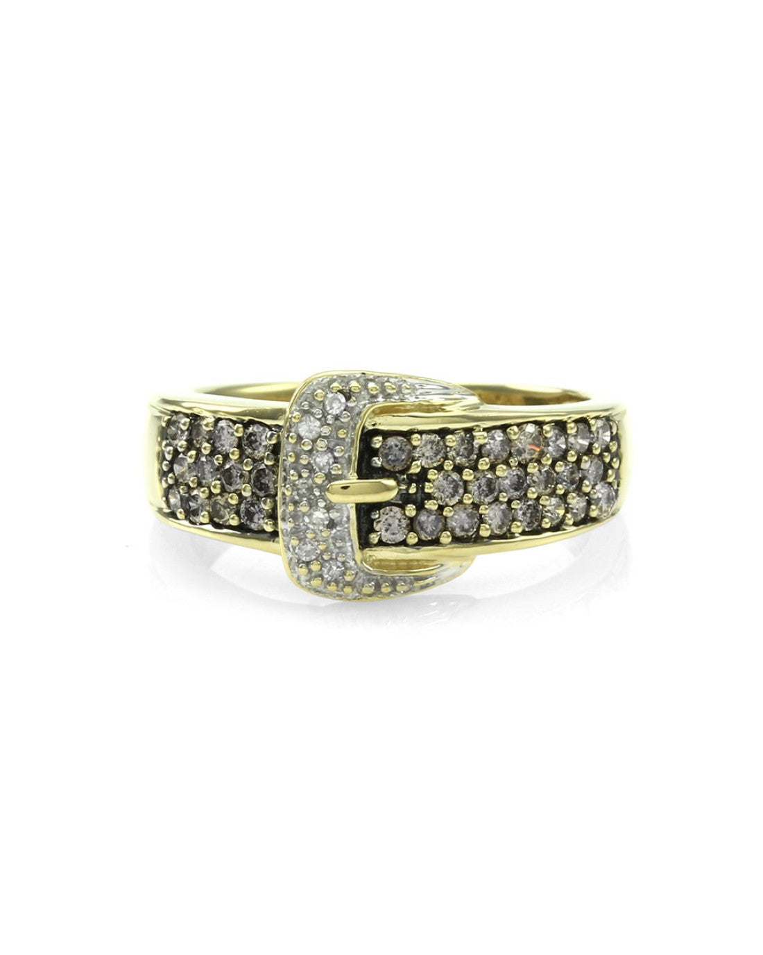 Cognac and White Diamond Buckle Ring
