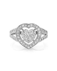 Pave Diamond Halo Heart Ring in Gold