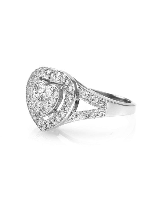 Pave Diamond Halo Heart Ring in Gold