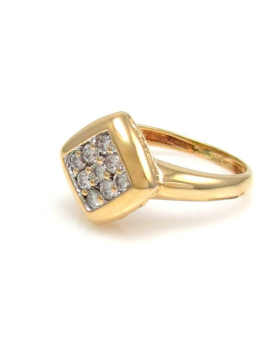 14KY Diamond Shape Round Diamond Pave Ring