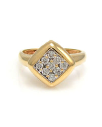 14KY Diamond Shape Round Diamond Pave Ring