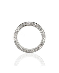 Blue Sapphire and Princess Diamond Engraved Gold Band