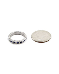 Blue Sapphire and Princess Diamond Engraved Gold Band