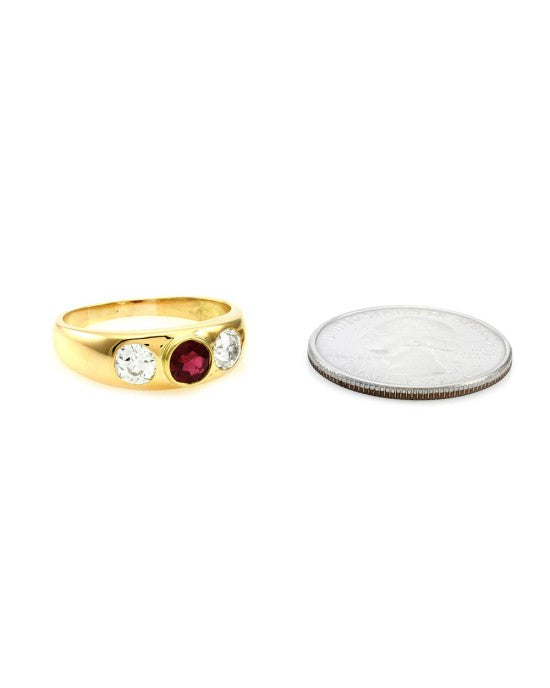 Gentleman's Burmese Ruby and Diamond Ring in Gold