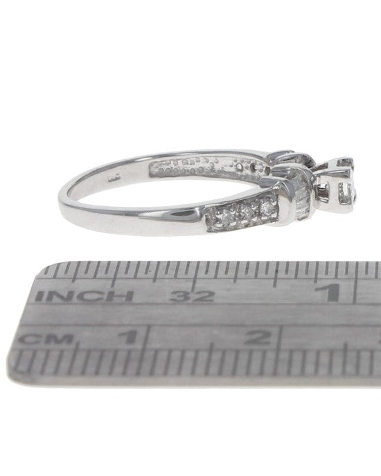 Princess Diamond Solitaire Round and Baguette Diamond Accent Engagement Ring