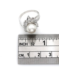 Pink Rose Pearl and Diamond Bypass Ring in Platinum