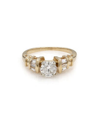 Round Diamond Solitaire Tapered Baguette Accent Engagement Ring