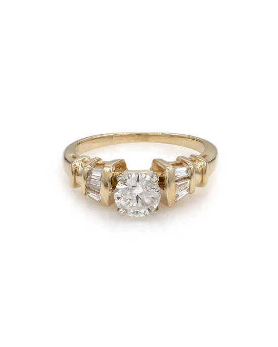Round Diamond Solitaire Tapered Baguette Accent Engagement Ring