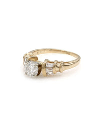 Round Diamond Solitaire Tapered Baguette Accent Engagement Ring