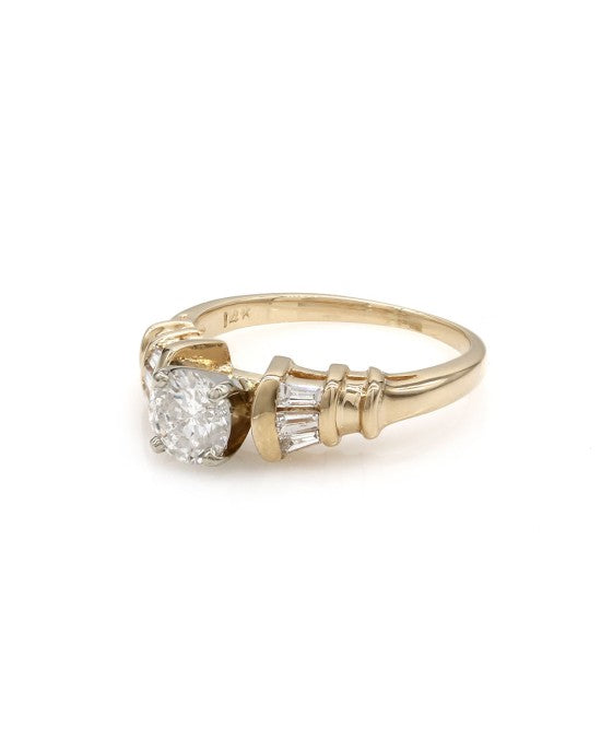 Round Diamond Solitaire Tapered Baguette Accent Engagement Ring