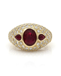 Burmese Ruby and Diamond Dome Ring in Gold