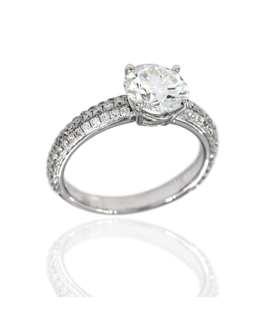 18KW GIA Certified Round Diamond Pave Solitaire Ring in 18KW