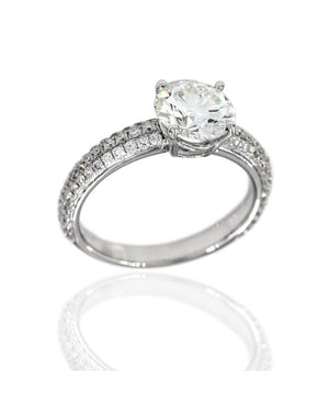 18KW GIA Certified Round Diamond Pave Solitaire Ring in 18KW
