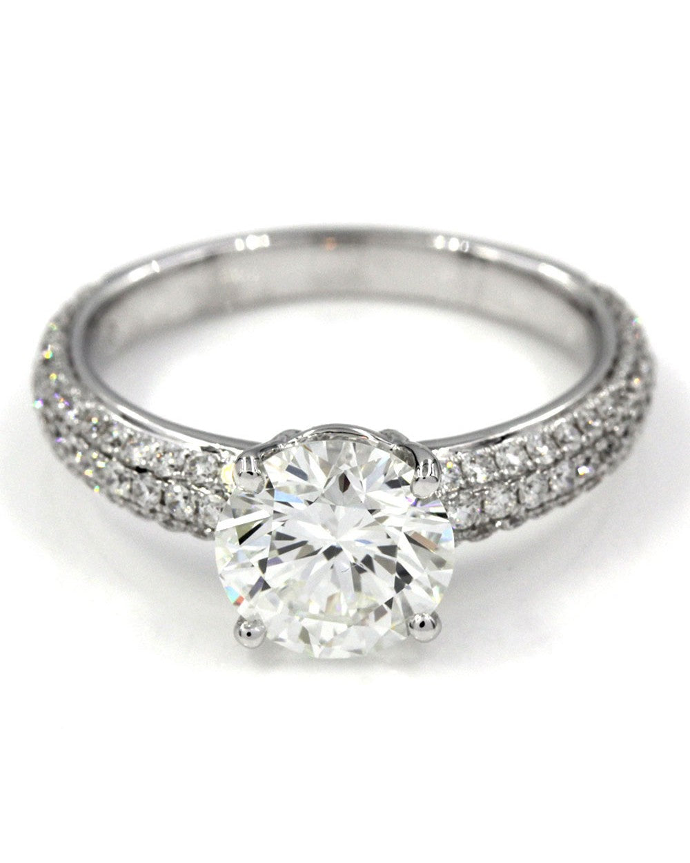 18KW GIA Certified Round Diamond Pave Solitaire Ring in 18KW