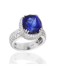 Tanzanite and Diamond Pave Ring in Gold