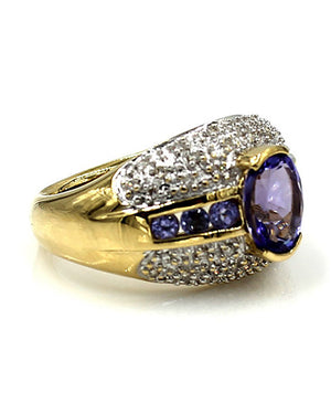 Tanzanite and Diamond Dome Ring in Gold