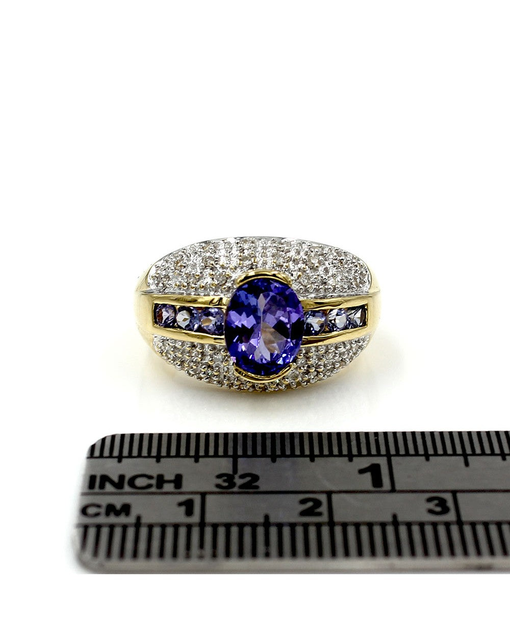 Tanzanite and Diamond Dome Ring in Gold