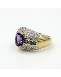 Tanzanite and Diamond Dome Ring in Gold