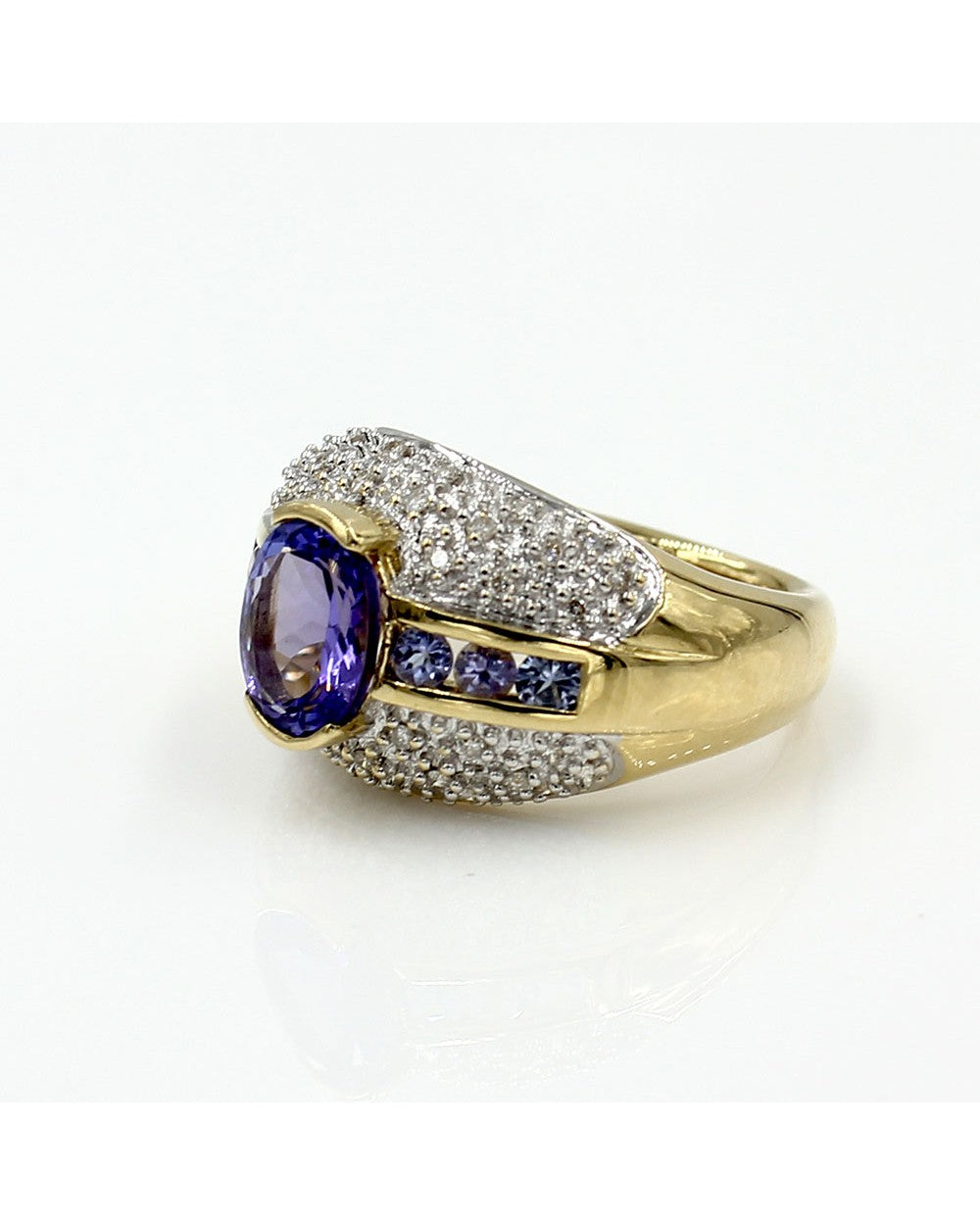 Tanzanite and Diamond Dome Ring in Gold