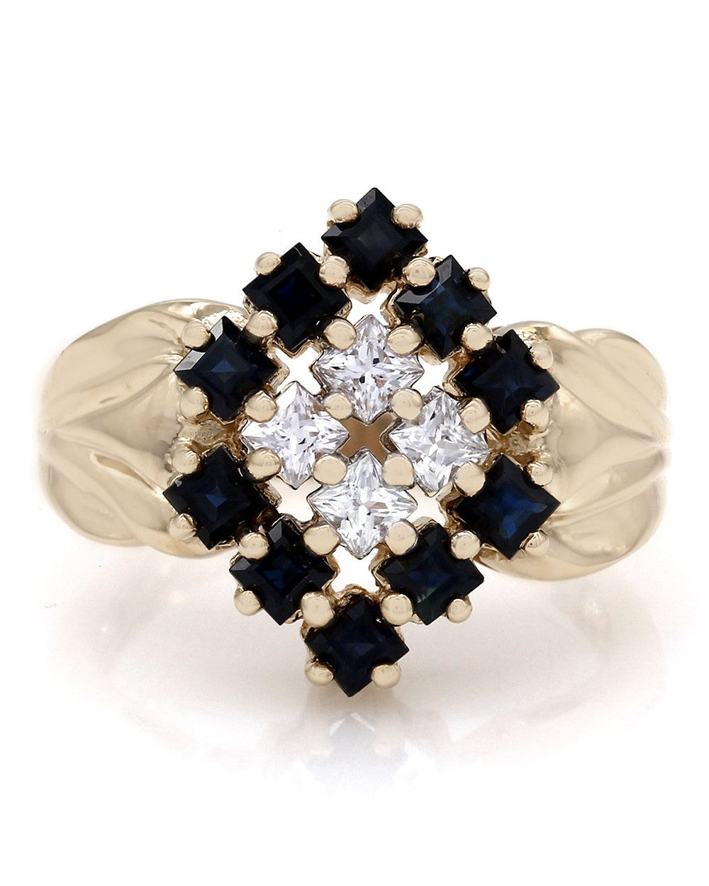 Blue and White Sapphire Ring in Gold