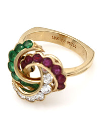 Ruby, Emerald and Diamond Ring in Gold