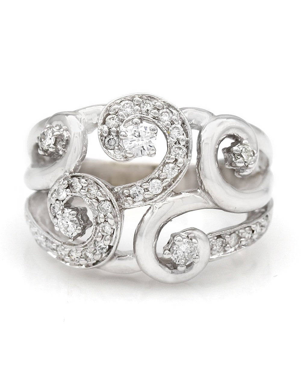 Diamond Open Cut Swirl Ring in White Gold