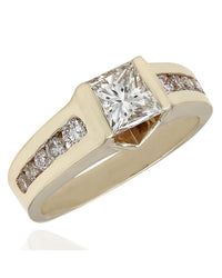 14ky Round Channel Set Ring with 1.14ct Princess Center Diamond