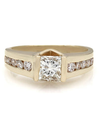 14ky Round Channel Set Ring with 1.14ct Princess Center Diamond