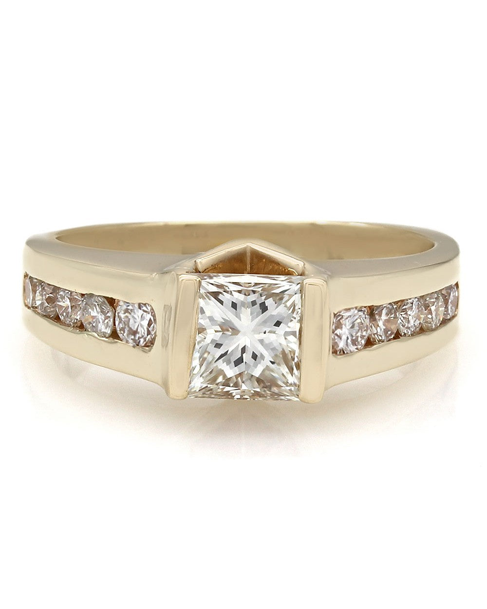 14ky Round Channel Set Ring with 1.14ct Princess Center Diamond