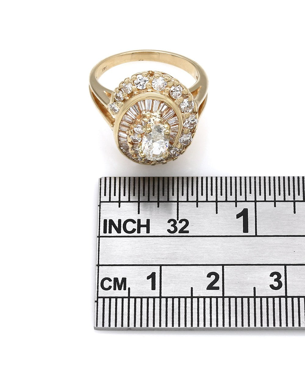 Round and Baguette Double Halo Diamond Engagement Ring with Oval Center in 14ky