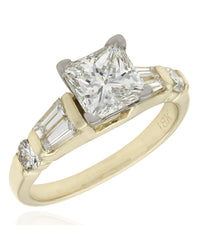 18ky Channel Set Round and Baguette Ring with 1.53ct Princess Center