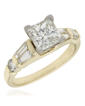 18ky Channel Set Round and Baguette Ring with 1.53ct Princess Center