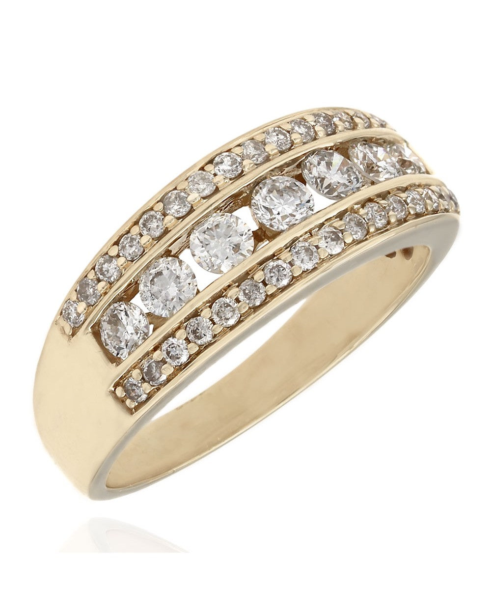 3 Row Diamond Tapered Band in Gold