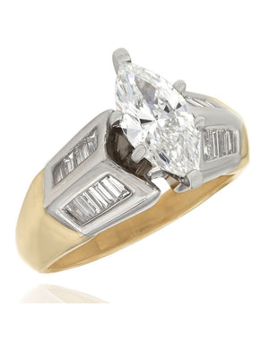 Channel Set Baguette Diamond Ring with 1.17ct Marquise Center Diamond in 18ktt